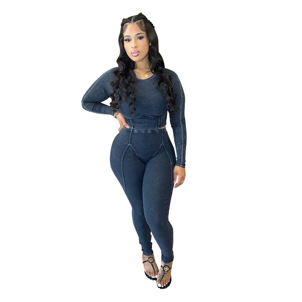 Dame sporty casual sæt bestående af langærmet top og leggings Stilla
