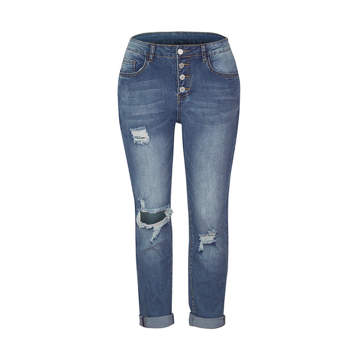 Dame elegante Zdestroyed Slim-Fit Jeans med knaplukning og moderne slid-effekter Stilla