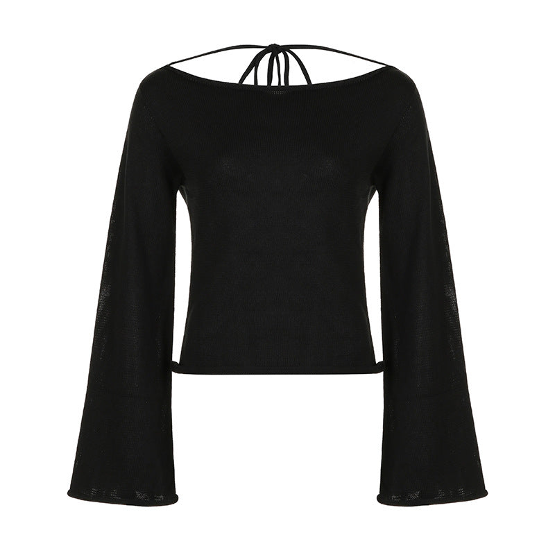 Stilla | Strikket Sweater med Klokkeærmer og Blonde
