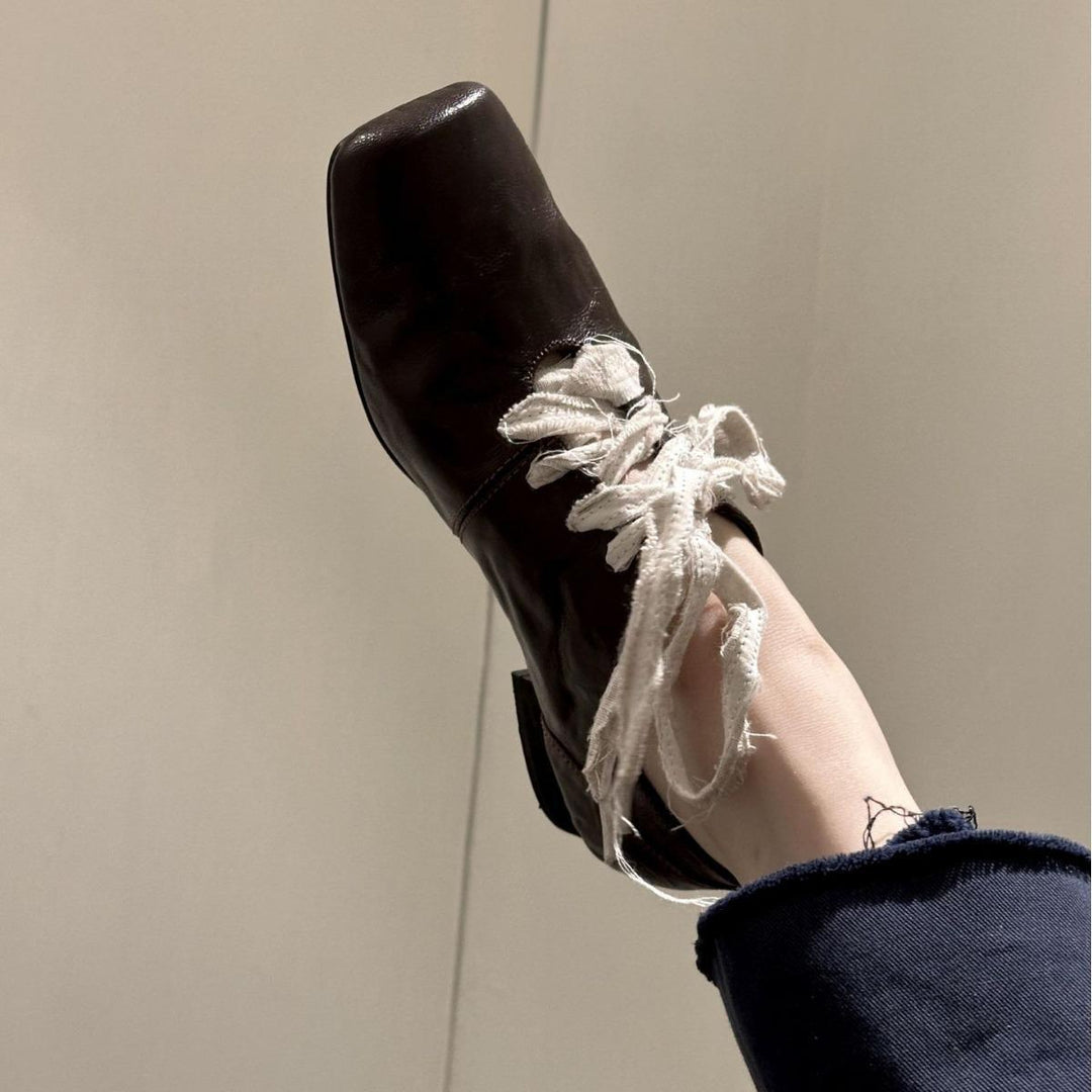 Femme Kvadratåede Snørebånd Læder Sneakers Stilla