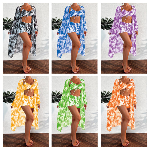 Dame bikini-sæt med kort bukser og gennemsigtig strandkimono Skovae