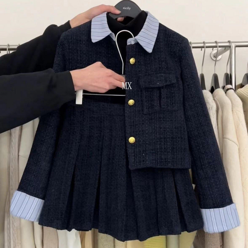 Femme Chic Tweed Blazer og Falten Mini Skørt Sæt Stilla
