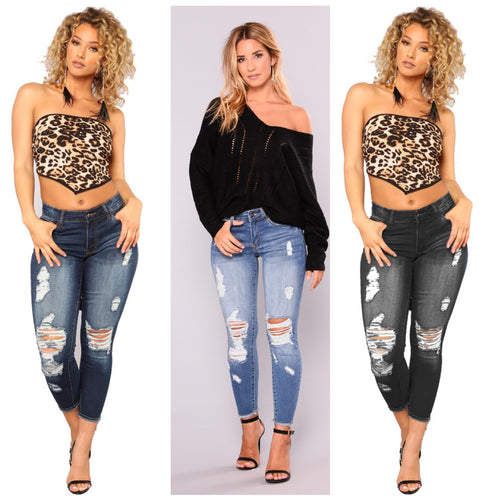 Dame Ripped Skinny Jeans med højt liv og moderne Used-Look Stilla