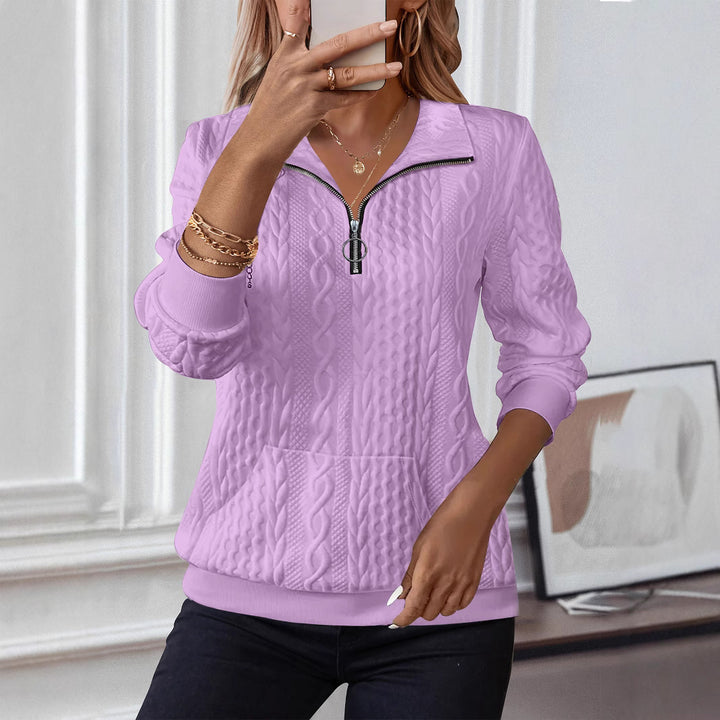 Dame strik pullover med struktureret design og halv lynlås Stilla