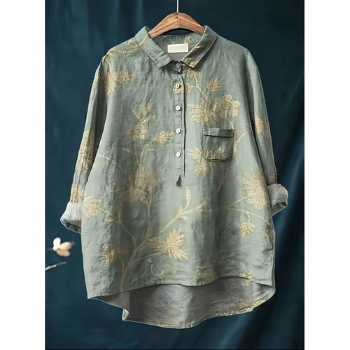 Dame Floral Besticket Knap-Leiste Bluse Stilla