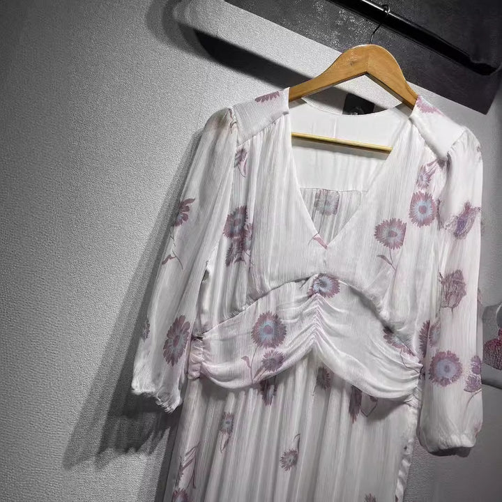 Dame Chiffon Kjole med blomstermønstertryk og voluminøse ærmer Stilla