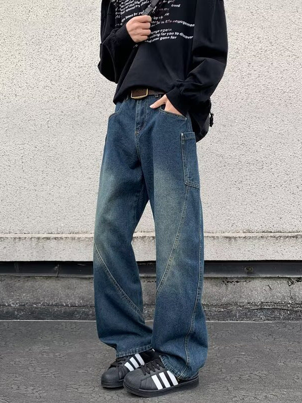 Herren brede jeans i urban stil med afslappede detaljer og høje lommer Stilla