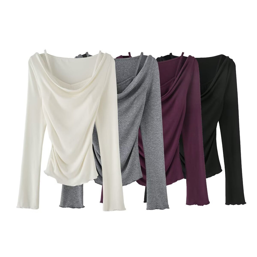Dame elegant, afslappet top med draperet design Stilla