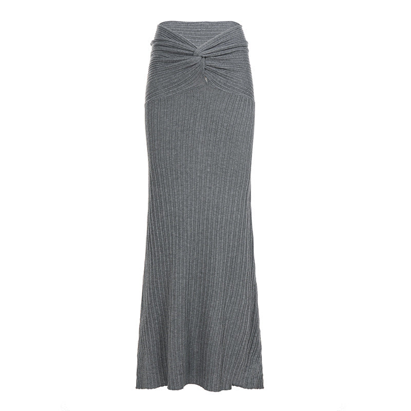 Damen Eleganter Maxirock mit raffiniertem Wickel-Design und durchgehendem Rippstrick Skovae