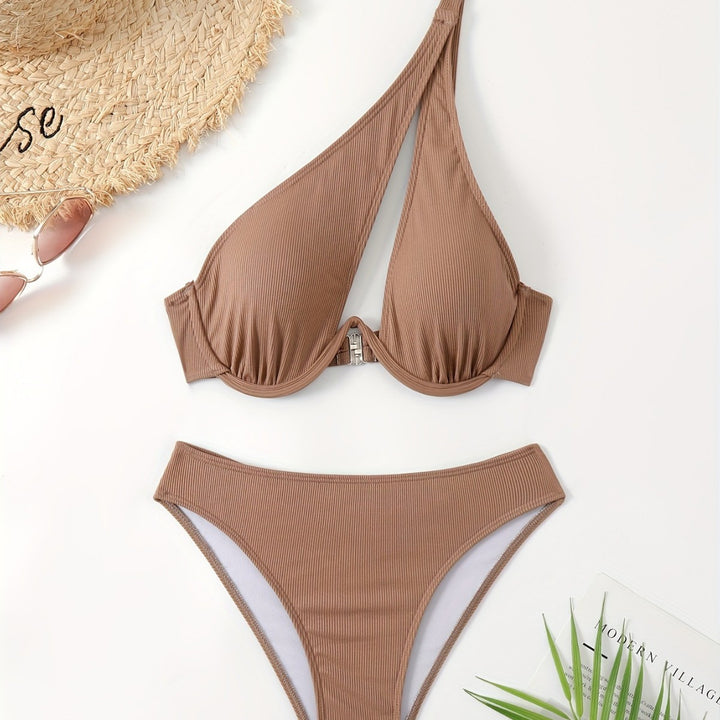 Dame Bikini-sæt med asymmetrisk stropdesign og støttende push-up top Skovae