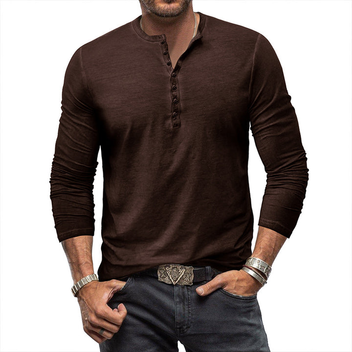 Herrer Langærmet-Henley-Skjorte med fin knapliste og elegant snit Stilla