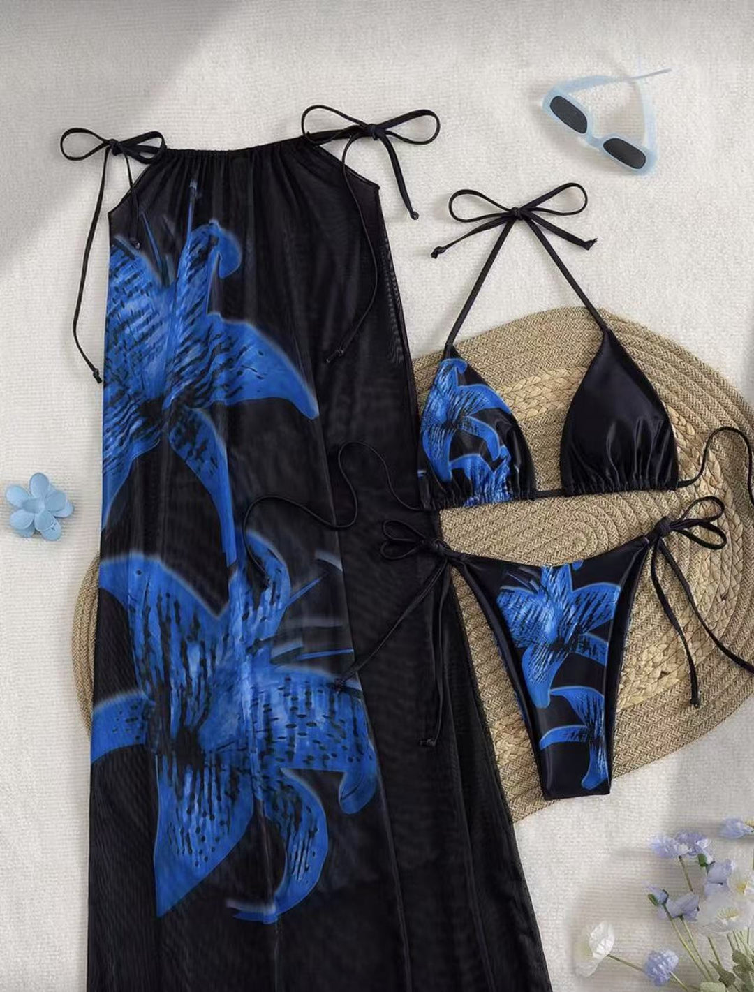 Dame Bikiniset med elegant indpakningsskørt og blomsterdesign Skovae