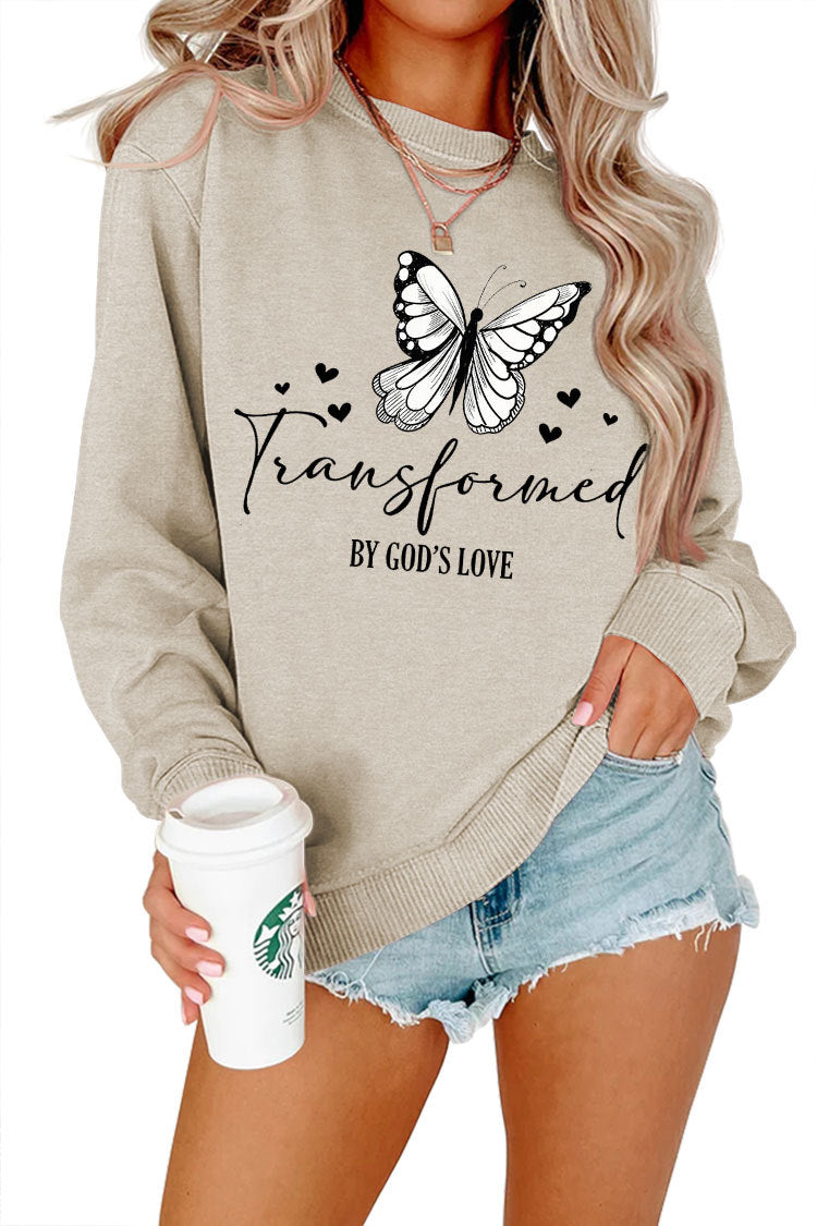 Kvindernes sweatshirt med kunstnerisk sommerfuglemotiv og inspirerende slogan Stilla