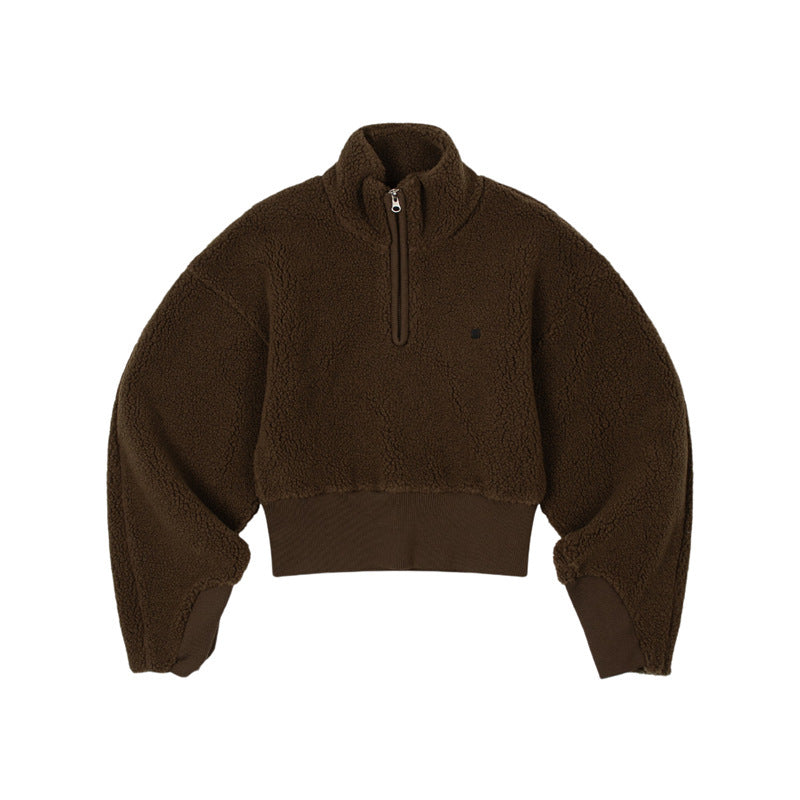 Dame hyggelig fleece-pullover med kort lynlås og elastisk manchet Stilla