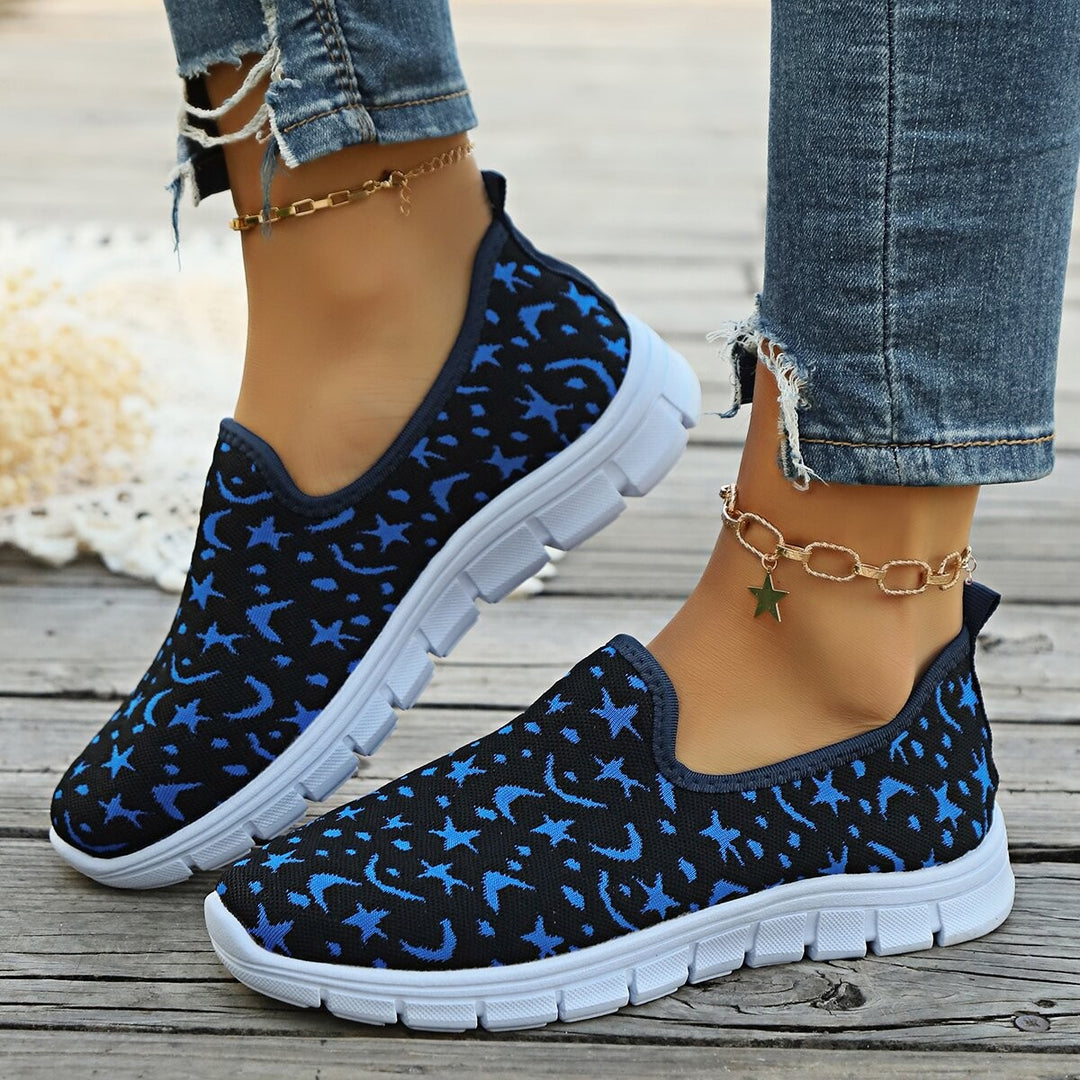 Dame Sporty Slip-On Sneakers med livligt stjernemønster og åndbar strikket overflade Stilla