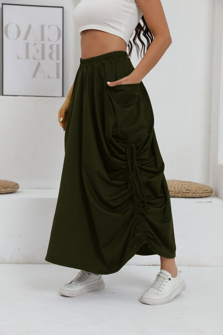 Dame Lang Wrap Skirt med elastisk Talje og Lommer Stilla