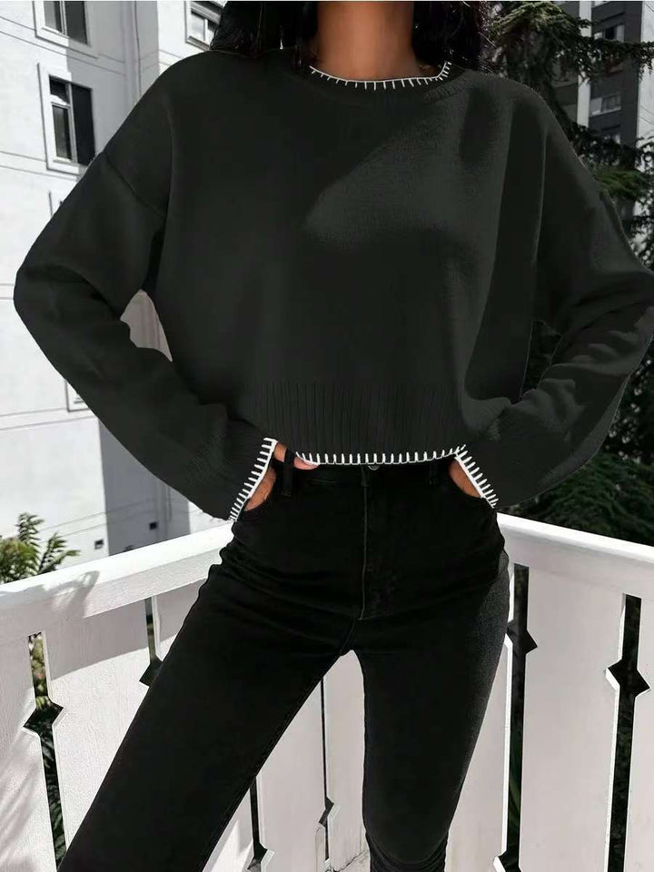 Kvindernes afslappede korte sweater med tekstureret kant og fashionable accenter Stilla