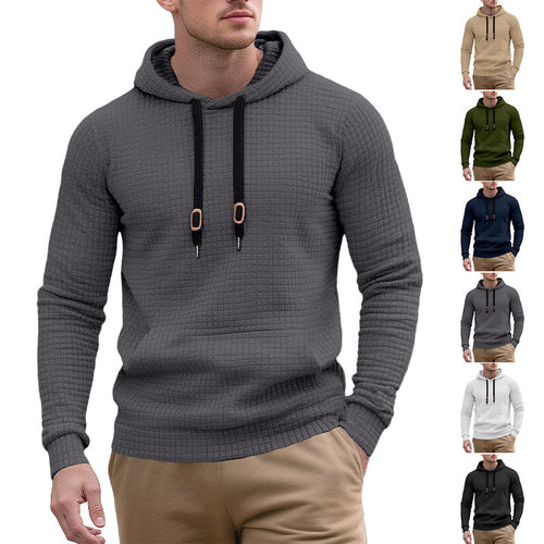 Herren nan snævre skåret quiltet hættepullover med fin kvadratstruktur, snoretræk og ribbet nederste del Skovae