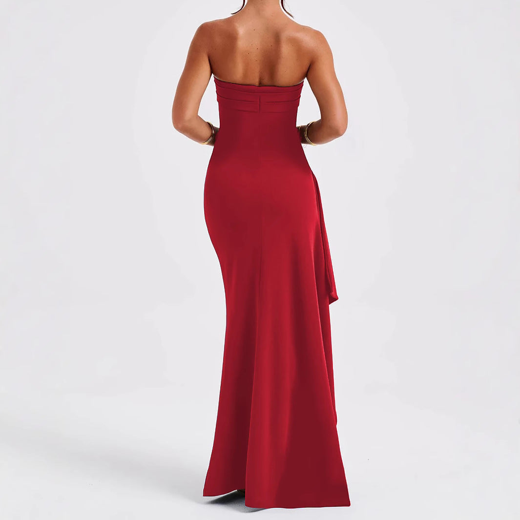 Dame strapless aftenkjole med høj slidser og drapering Stilla