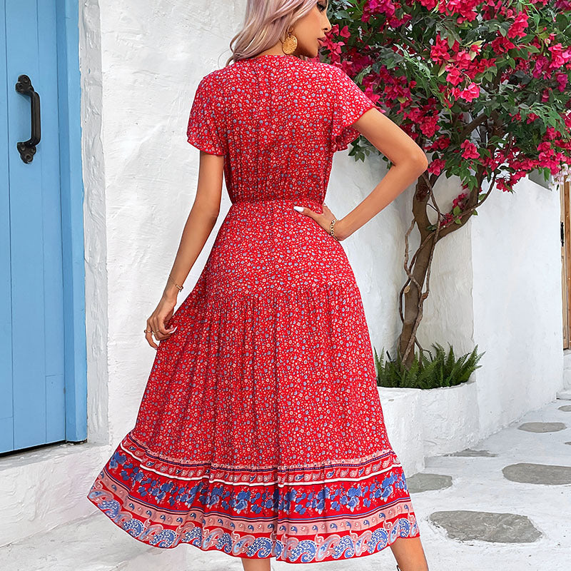 Femme Bohemian Floral Wrap Midi Kjole Stilla