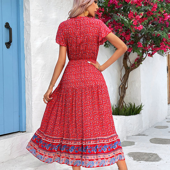 Femme Bohemian Floral Wrap Midi Kjole Stilla