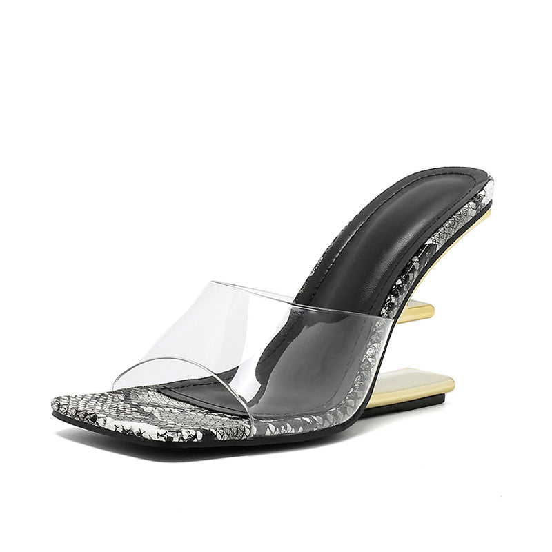 Dame mules med transparent overmateriale og elegant blokhæl Stilla