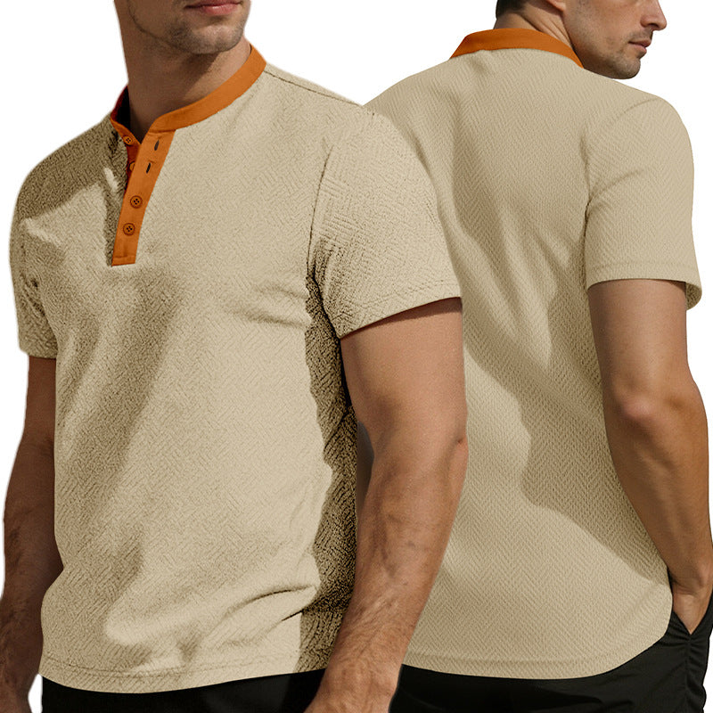Herrer nan slankt kortærmet Henley polo skjorte med mandarin krave og fin jacquard struktur Skovae
