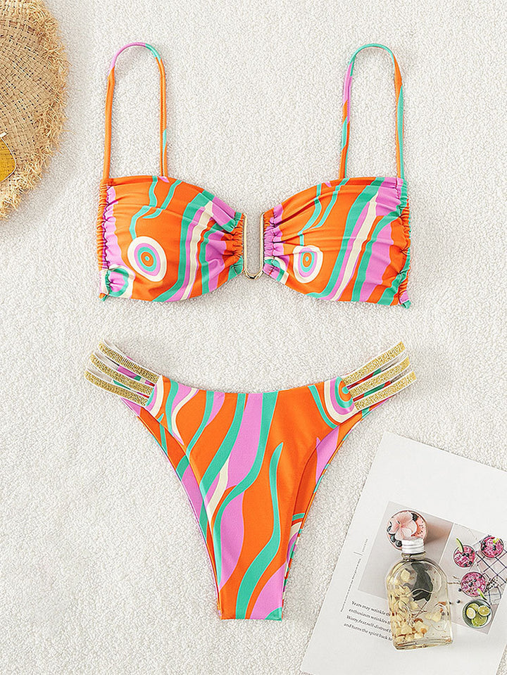 Dame Push-Up-bikini med justerbare stropper og elegante guldaccenter Skovae