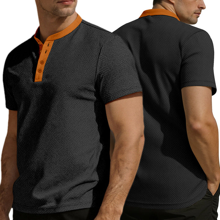 Herrer nan slankt kortærmet Henley polo skjorte med mandarin krave og fin jacquard struktur Skovae