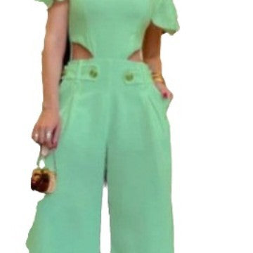 Dame Elegant Jumpsuit med skære detaljer og bløde strømmede bukseben Skovae
