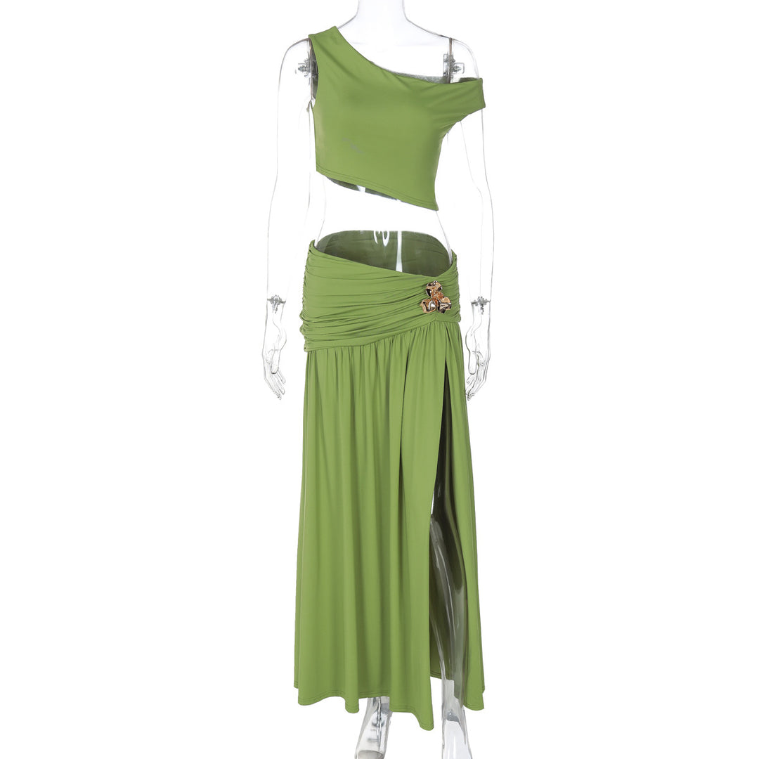 Dame Elegant Off-Shoulder Maxikjole med sidelæg og raffineret bånd Skovae