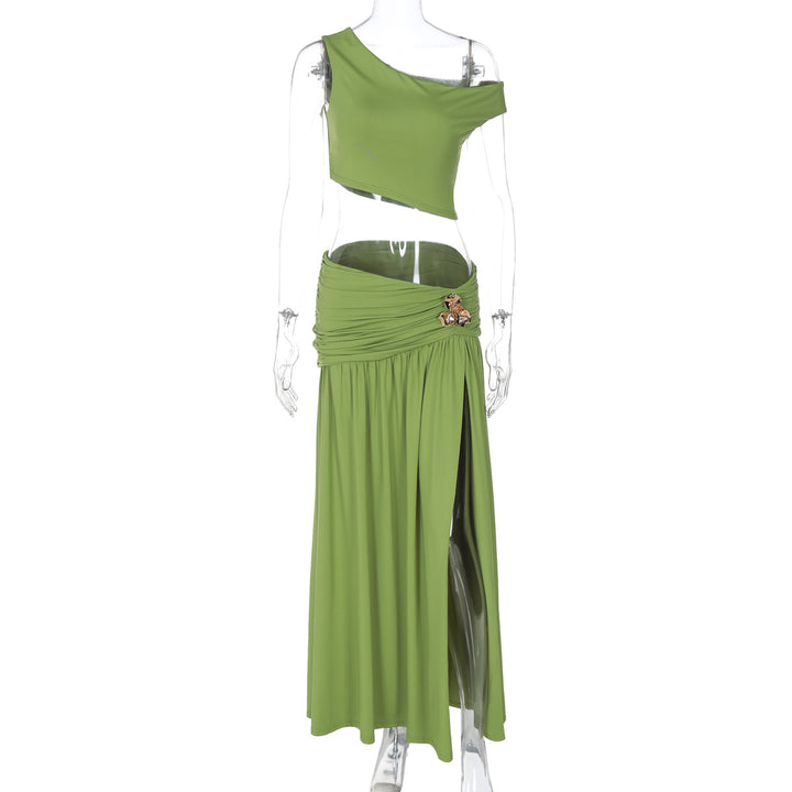 Dame Elegant Off-Shoulder Maxikjole med sidelæg og raffineret bånd Skovae