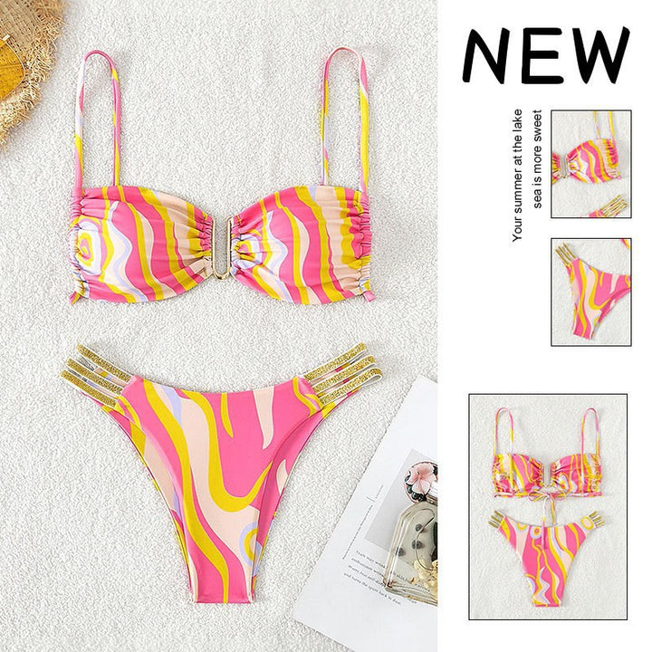 Dame Farverig Mix-Media Bikini Top med justerbare stropper fra Skovae