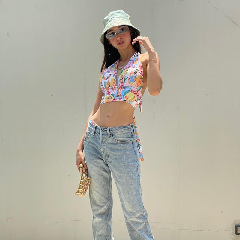 Dame vintage-inspireret halsbånd cropped top Stilla