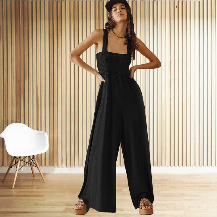 Dame Bredskåret Jumpsuit med elastisk Talje og Stropper Stilla