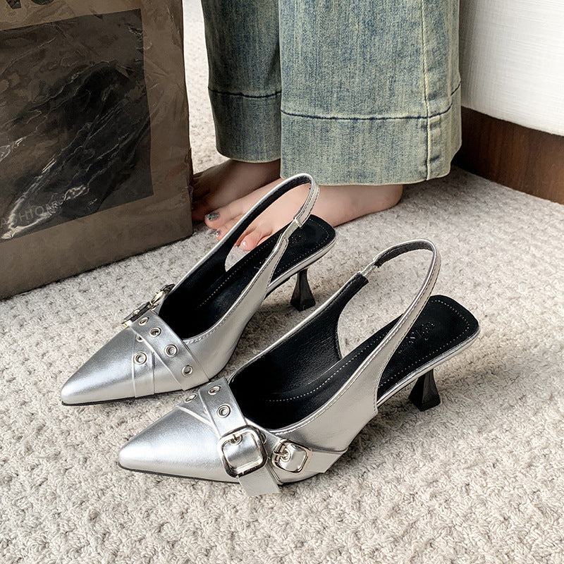 Dame Pumps med spids tå og slingback med dekorativ spænde Stilla