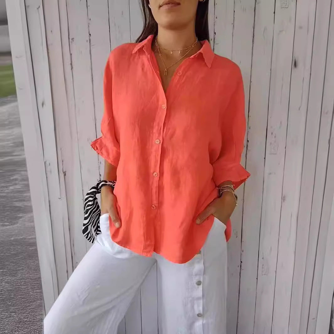 Dame casual linned bluse med knapdetalje og løs pasform Stilla
