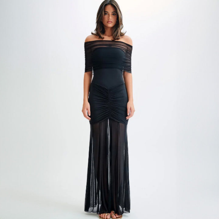 Dame Elegant Maxi-kjole med skulderfri design og rynker Skovae