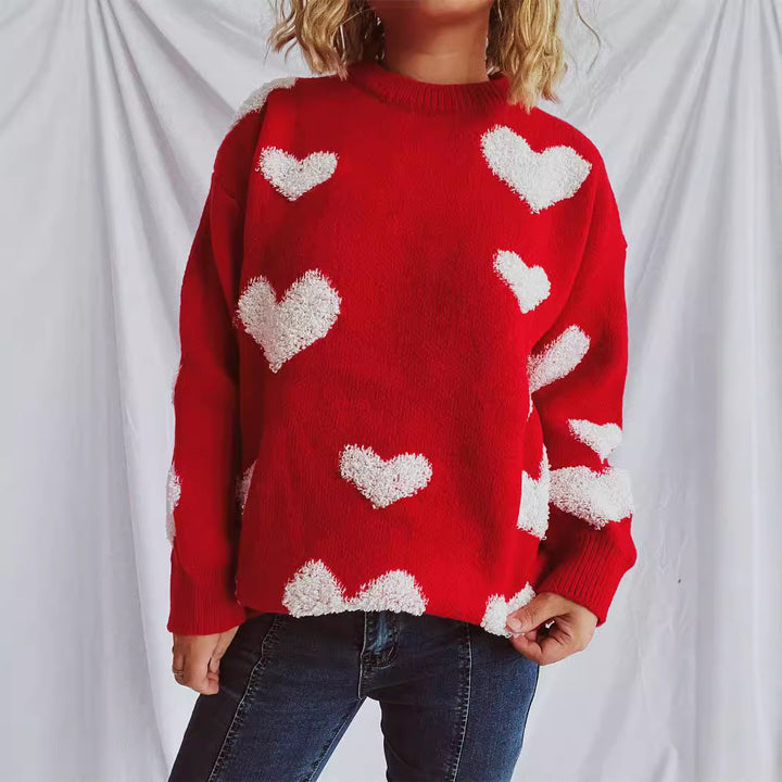 Kvinders strikkede sweater med hjerteformede applikationer Stilla