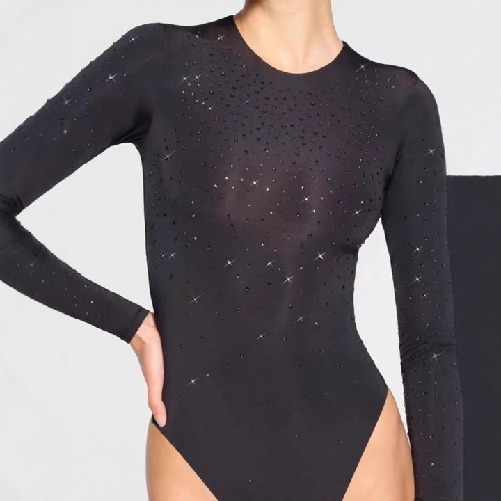 Dame Elegant Langærmet Gennemsigtig Bodystocking med Stras detaljer Stilla