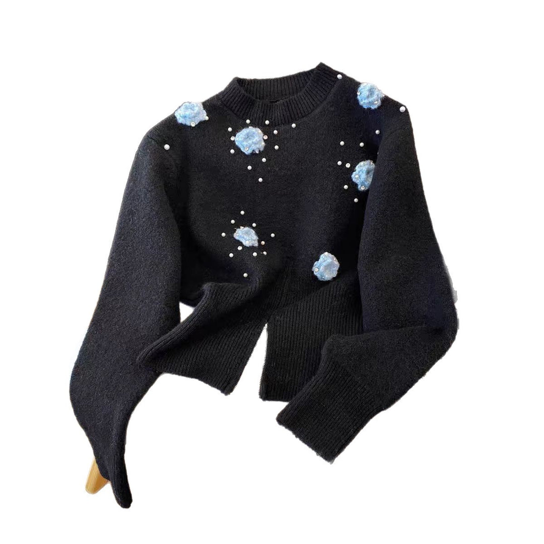 Kvinders stilfulde sweater med blomsterapplikationer Stilla