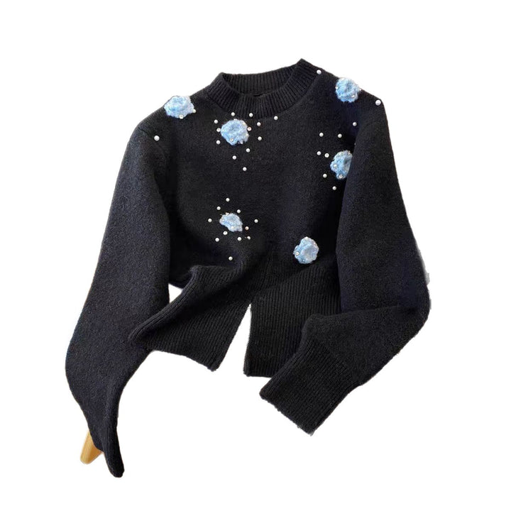 Kvinders stilfulde sweater med blomsterapplikationer Stilla