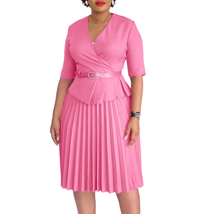Dame Plisseret Kjole med elegant peplum Form og aftagelig Belte Stilla