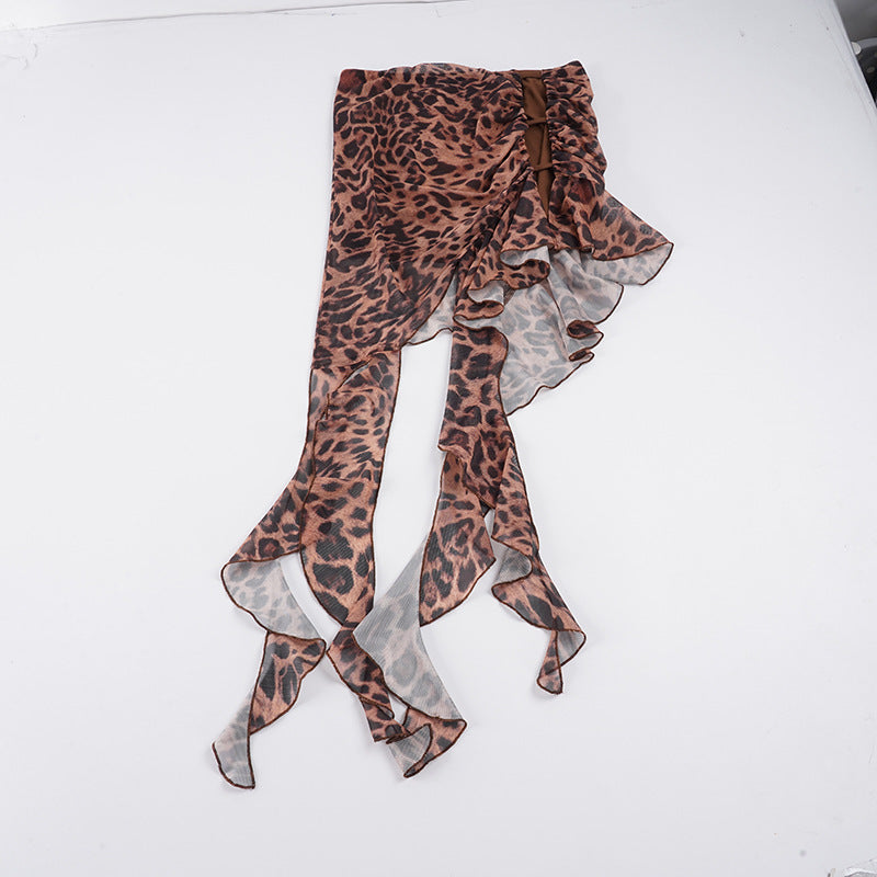 Damen elegante Rüschenshorts im Leopardenmuster Skovae