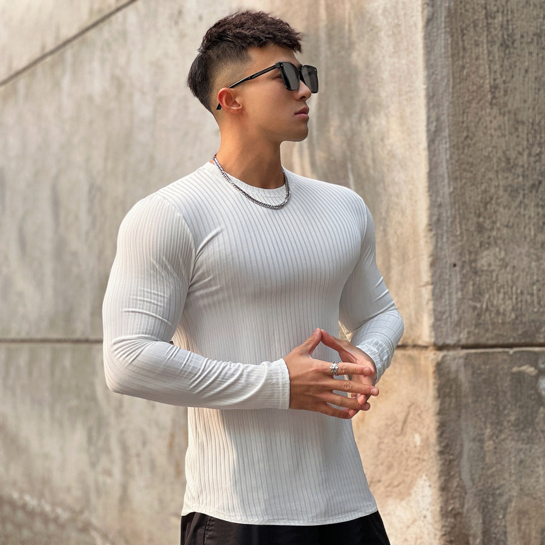Herrer Langærmet Fitness T-shirt i åndbart strukturstof Stilla