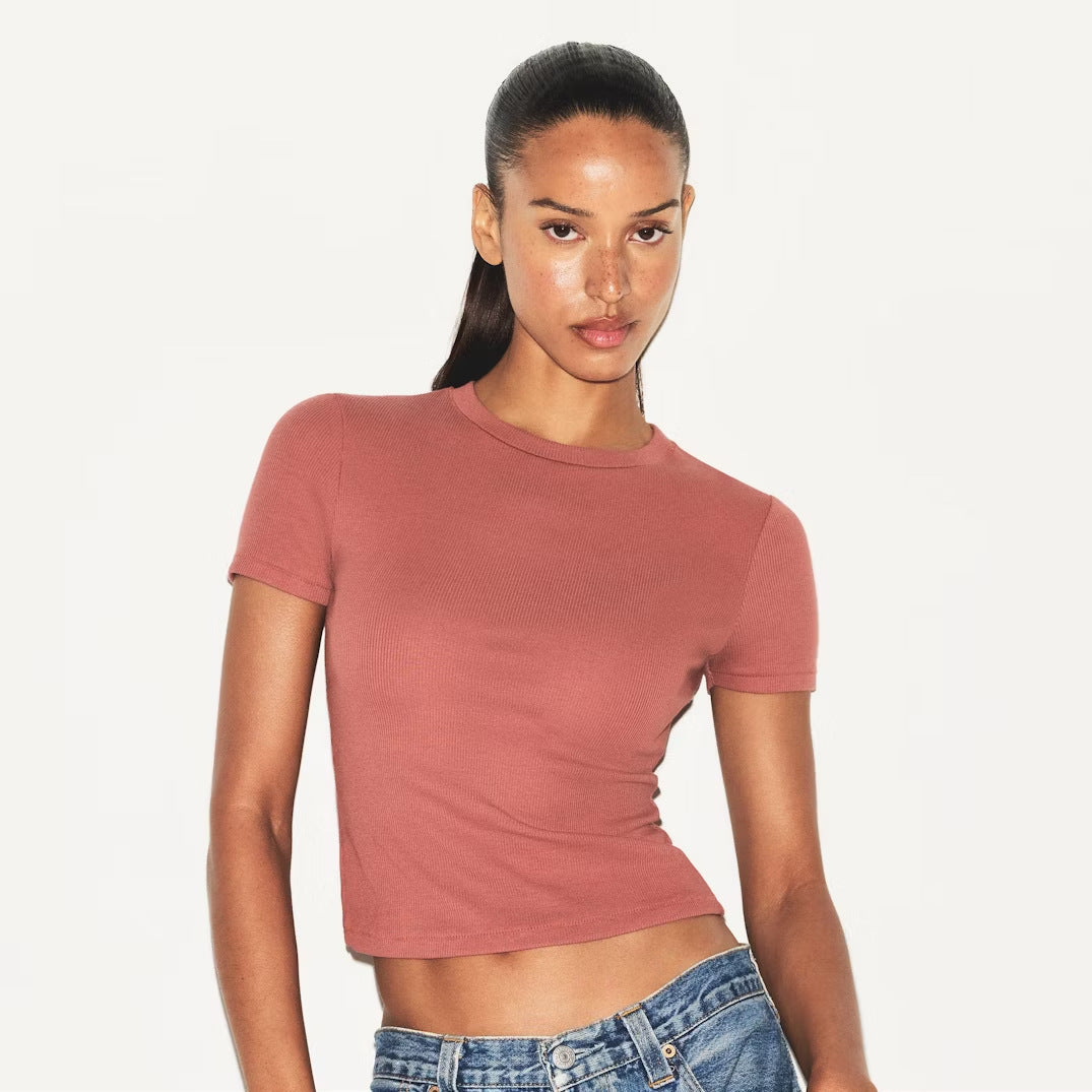 Damer Blødt Ribbet Crop Top og Frækt Tanga-Sæt Stilla