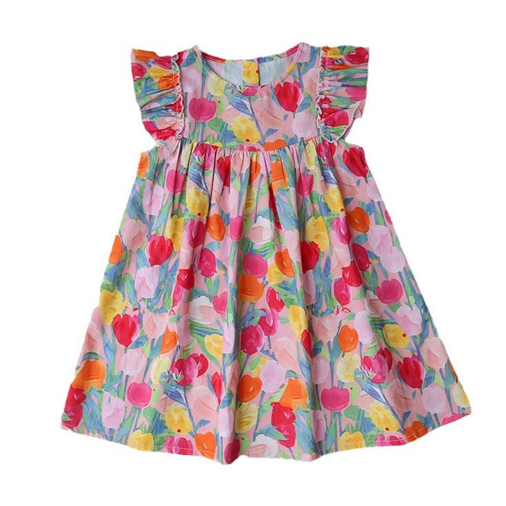 Pige Floral Print Ruffle A-Linje Kjole Stilla