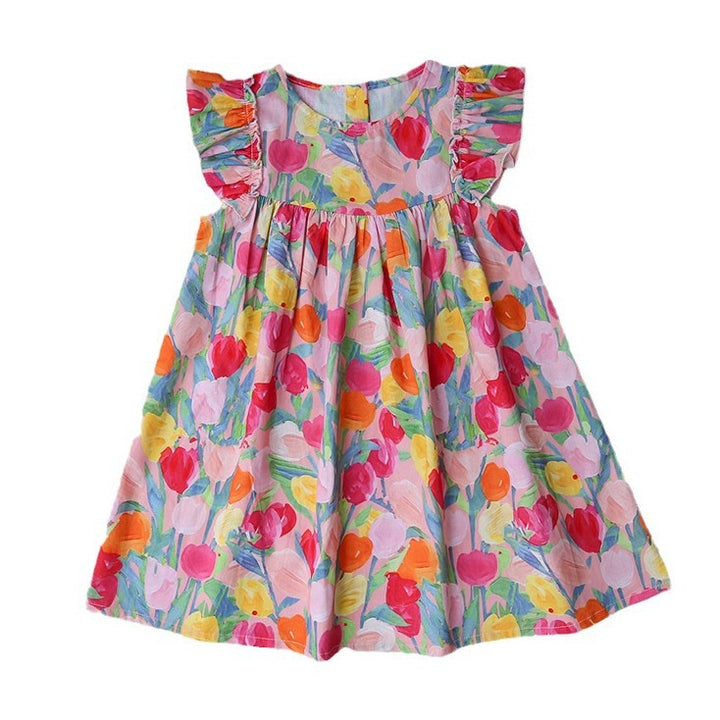 Pige Floral Print Ruffle A-Linje Kjole Stilla