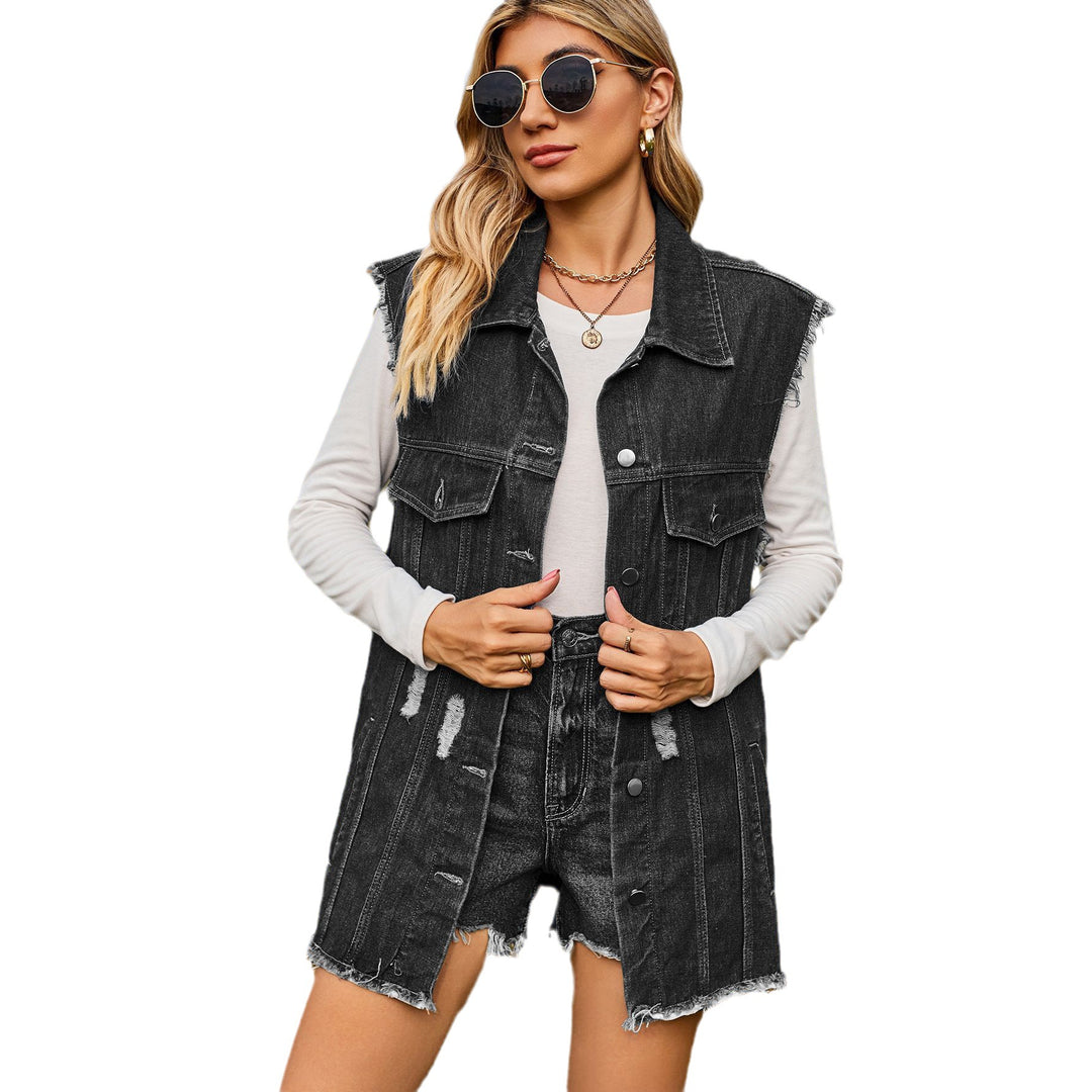 Dame Denim Veste i afslappet snit med frynser og praktiske lommer Stilla