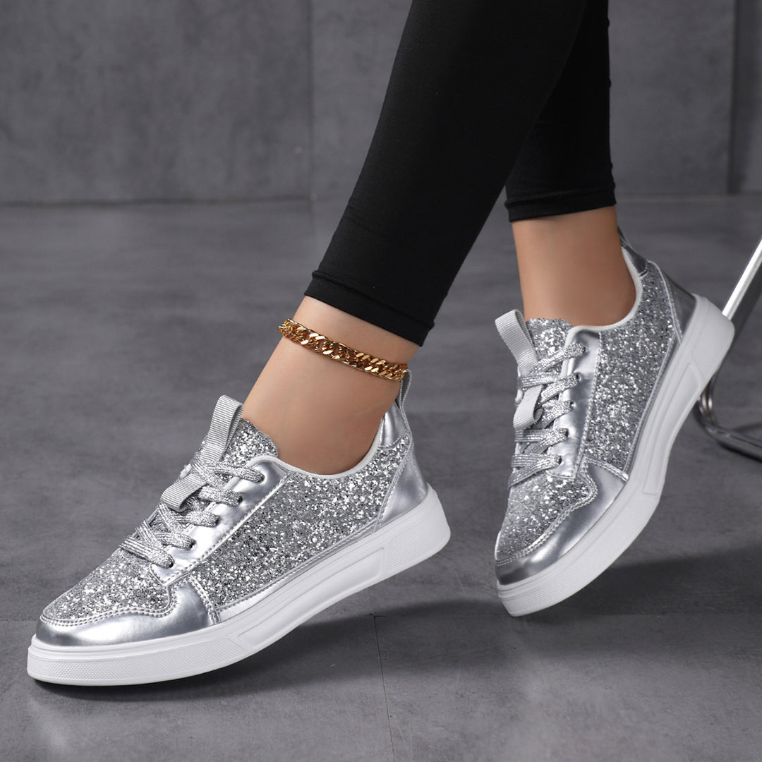 Dame nan Glitzer-fritidssneaker med metallic-detaljer, polstret indgang og skridsikker gummisål Skovae